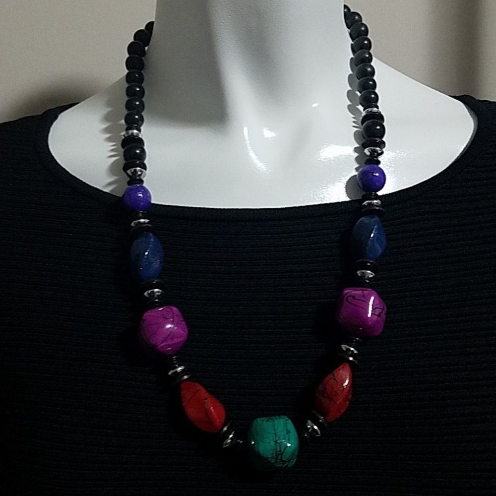 Vintage Retro Beaded Multicolored Necklace (24.5")